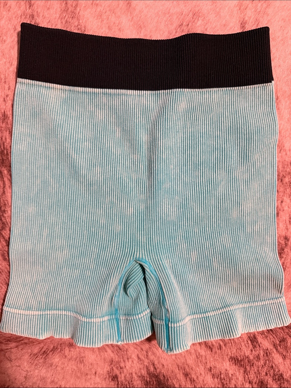 Zenana Outfitters Ribbed Aqua Bike Shorts with Black Waistband